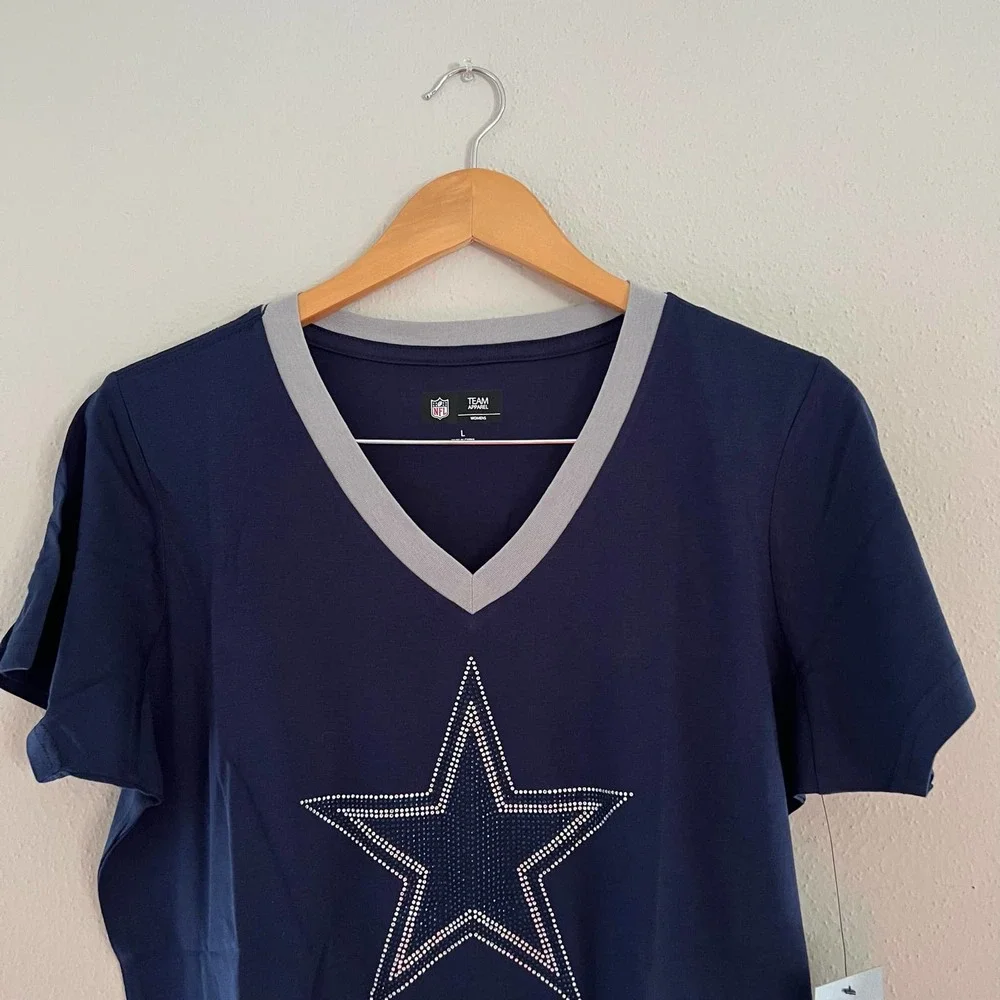 NFL Women's Dallas Cowboys Short Sleeve T-Shirt Play the Ball Bling Tee Navy - Picture 3 of 8
